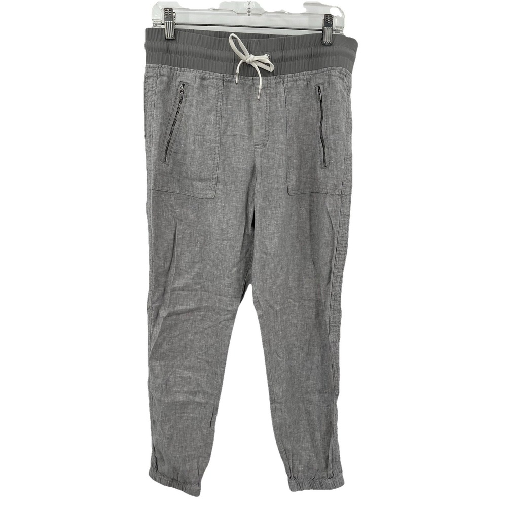 Athleta Cabo 100% Linen Jogger Pants Womens 6 Gray High‎ Rise Pants Travel